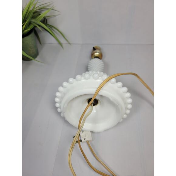 Vintage Milk Glass Boudoir Lamp, Hobnail Beaded Vanity Light - Picture 3 of 4